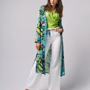 Boston Proper Abstract Belts Print Charmeuse Duster Abstract Belts new. Xs